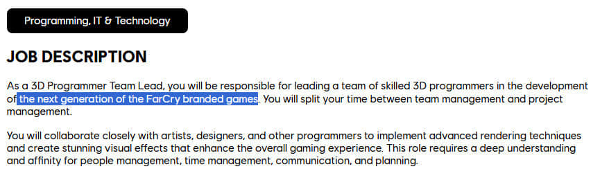育碧启动《孤岛惊魂》新作开发团队招募 系列双项目同步推进